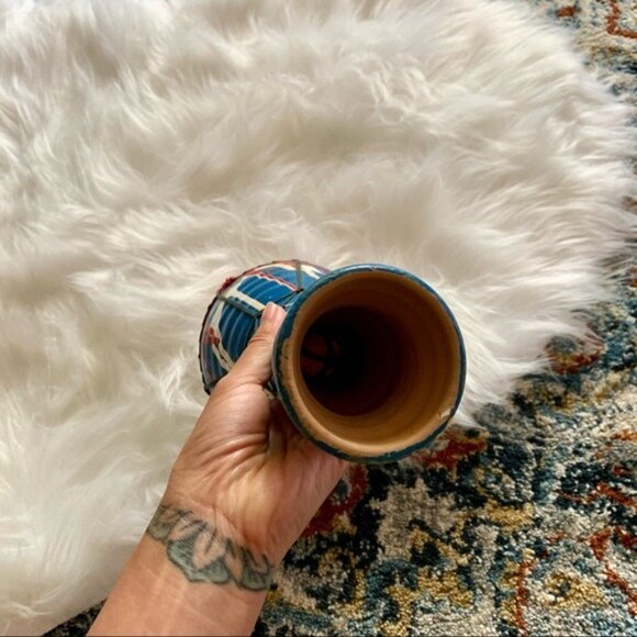 Handmade Tribal Ceramic Drum Safari Folk Art Painted Cotta Southwestern Decor - Picture 5 of 12